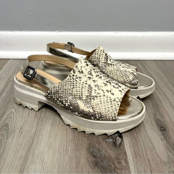 Luca Grossi Sandals Women’s 40 Beige, Silver and White Snake Print Platform - Picture 1 of 6
